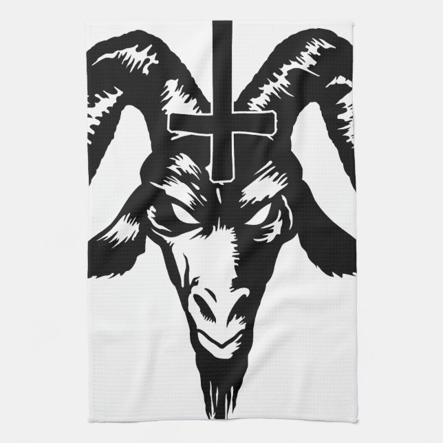 Satanic Goat Head with Cross (black) Kitchen Towel (Vertical)