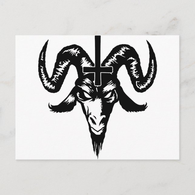 Satanic Goat Head with Cross (black) Postcard (Front)
