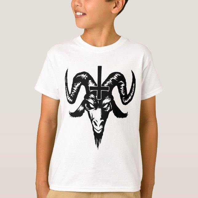 Satanic Goat Head with Cross (black) T-Shirt (Front)