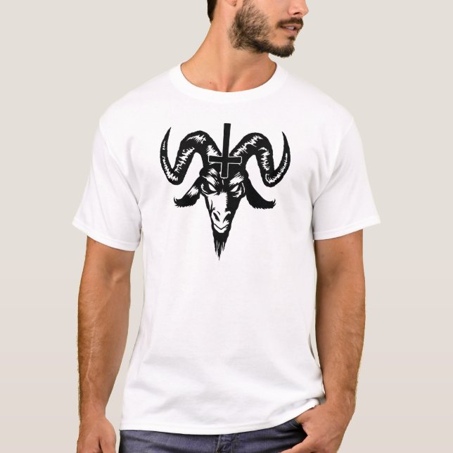 Satanic Goat Head with Cross (black) T-Shirt (Front)