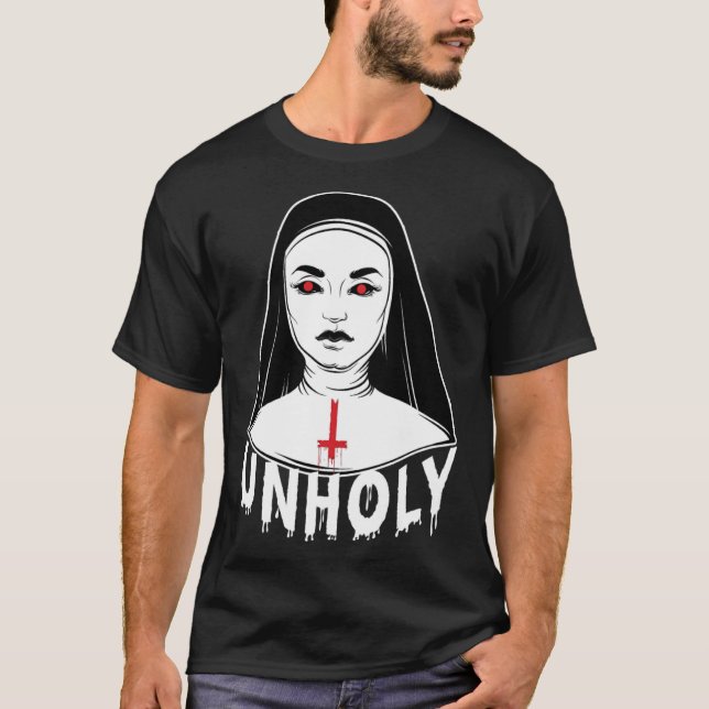 Satanic Nun Unholy Gothic Evil Lucifer Occult Witc T-Shirt (Front)