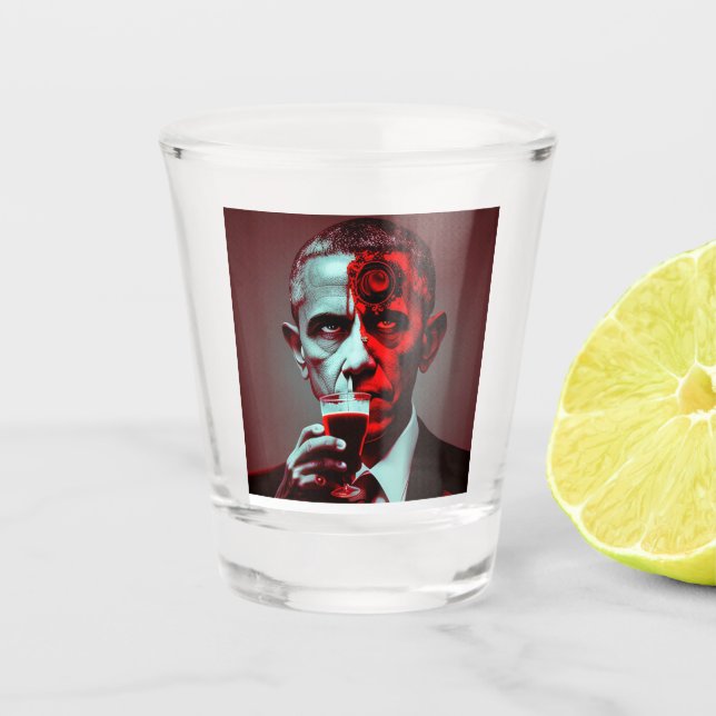 Satanic Obama Drinks the Blood of America  Shot Glass (Front)