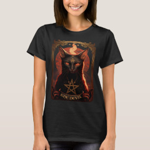 Satanic Pentagram Mystic Cat Tarot Card Devil Taro T-Shirt