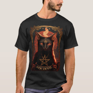 Satanic Pentagram Mystic Cat Tarot Card Devil Taro T-Shirt