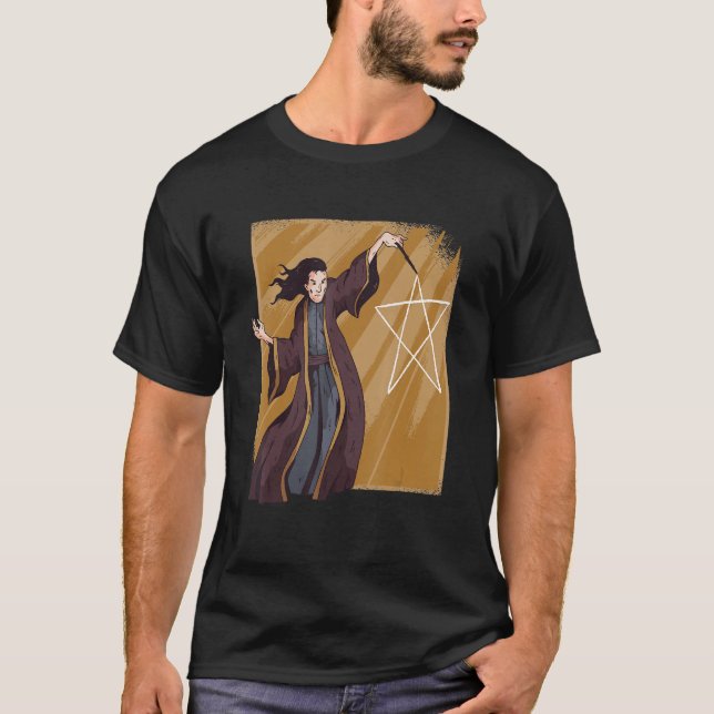 Satanic Wizard Pentagram Stick T-Shirt (Front)