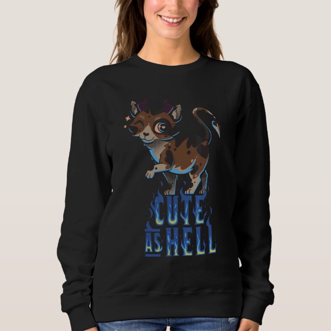 Satanicat Cute As Hell Esoteric Satanic Cat Baphom Sweatshirt (Front)