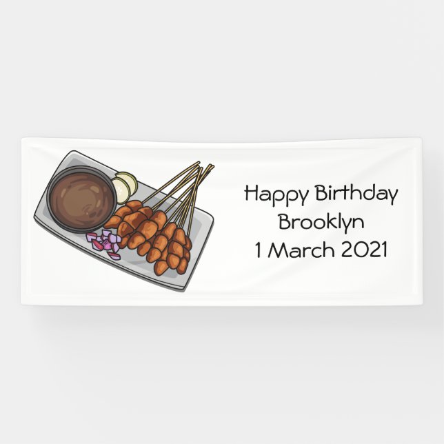 Satay cartoon illustration banner (Horizontal)