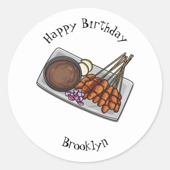 Satay cartoon illustration classic round sticker (Front)