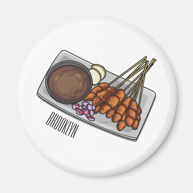 Satay cartoon illustration magnet (Front)