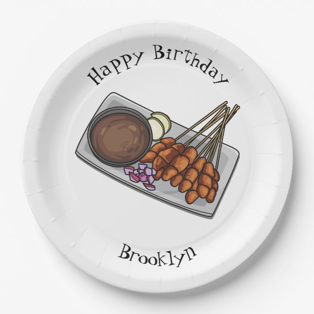 Satay cartoon illustration paper plate (Front)