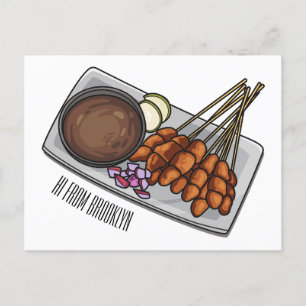 Satay cartoon illustration postcard