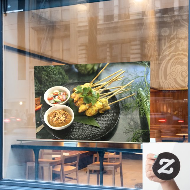 Satay Chicken Peanut Sauce Thai Food Thai Snack Window Cling (Cafe Window)