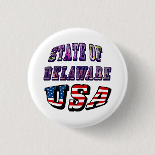 Sate of Delaware Picture and USA Flag Text 1 Inch Round Button