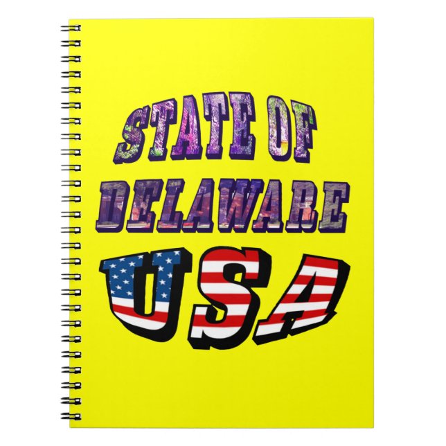 Sate of Delaware Picture and USA Flag Text Notebook (Front)