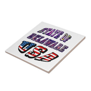 Sate of Delaware Picture and USA Flag Text Tile