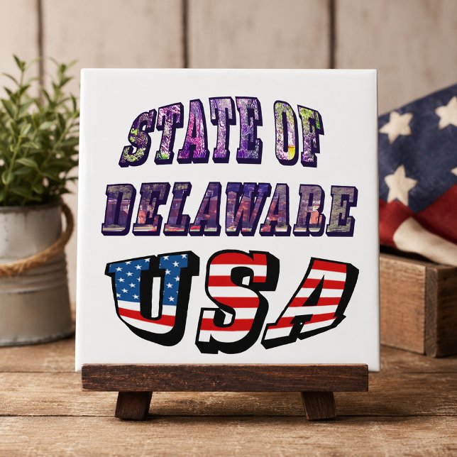 Sate of Delaware Picture and USA Flag Text Tile (State of Delaware USA Photo & Flag Text Ceramic Tile)