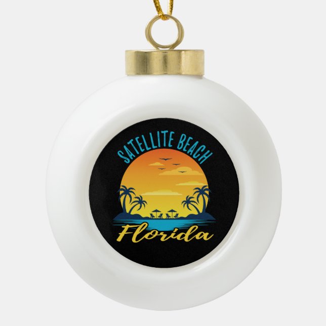 Satellite Beach Florida Palm Trees Beach Ceramic Ball Christmas Ornament (Front)