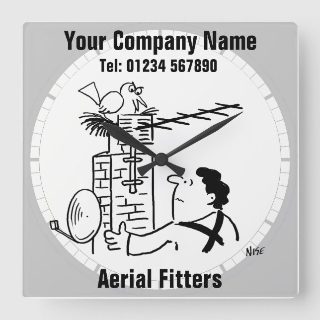 Satellite Dish or Aerial Fitter & Aerial Fitting Square Wall Clock (Front)