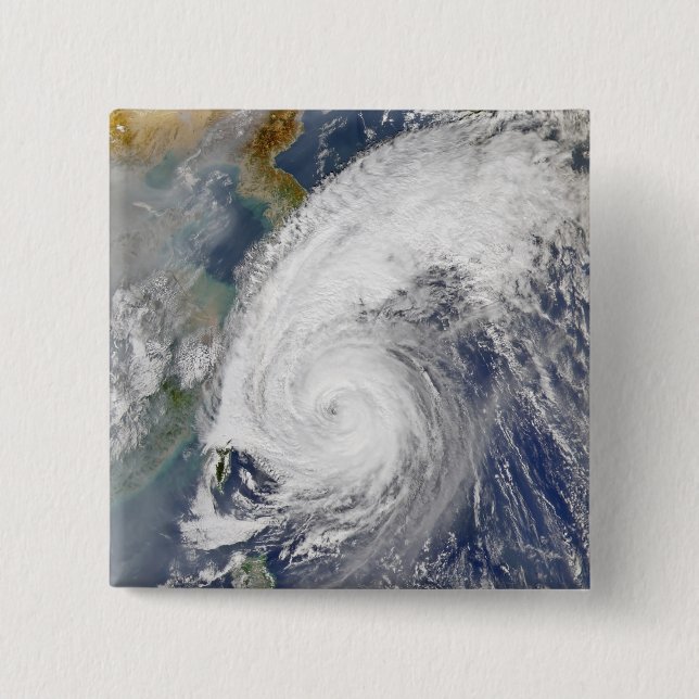 Satellite image of a typhoon 2 inch square button (Front)