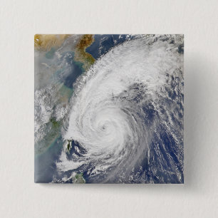 Satellite image of a typhoon 2 inch square button