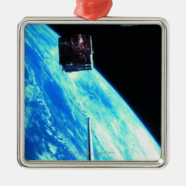 Satellite Orbiting Earth 3 Metal Ornament (Front)