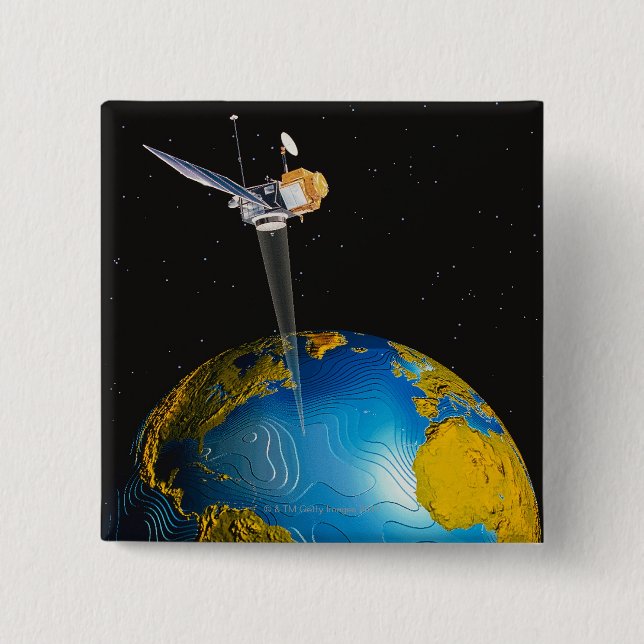 Satellite Orbiting Earth 6 2 Inch Square Button (Front)