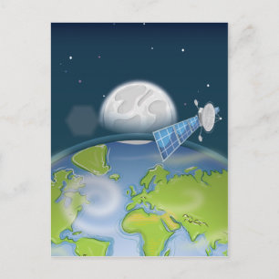 Satellite orbiting the planet Earth and Moon Postcard