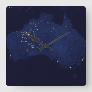 Satellite The Night Lights Of Australia. Square Wall Clock