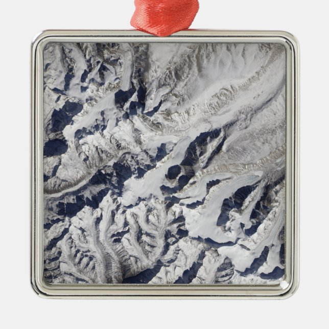 Satellite view of a Himalayan glacier Metal Ornament (Front)