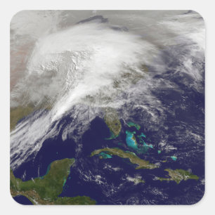 Satellite view of a massive winter storm square sticker