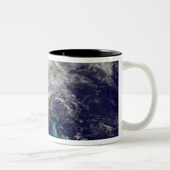 Satellite view of a massive winter storm Two-Tone coffee mug (Right)