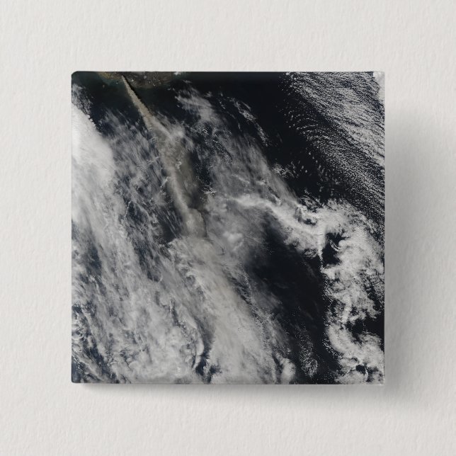 Satellite view of an ash plume 2 inch square button (Front)
