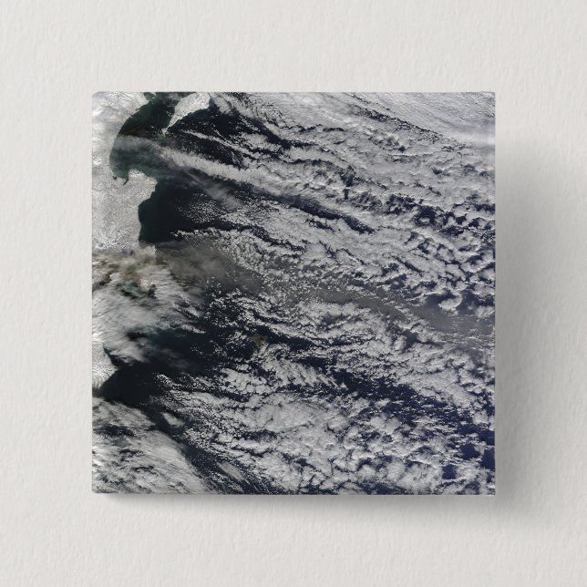 Satellite view of an ash plume 3 2 inch square button (Front)