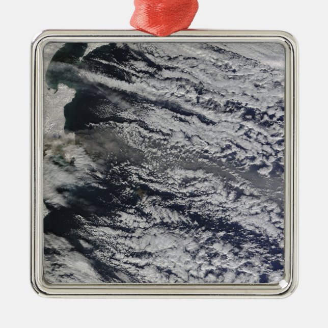 Satellite view of an ash plume 3 metal ornament (Front)