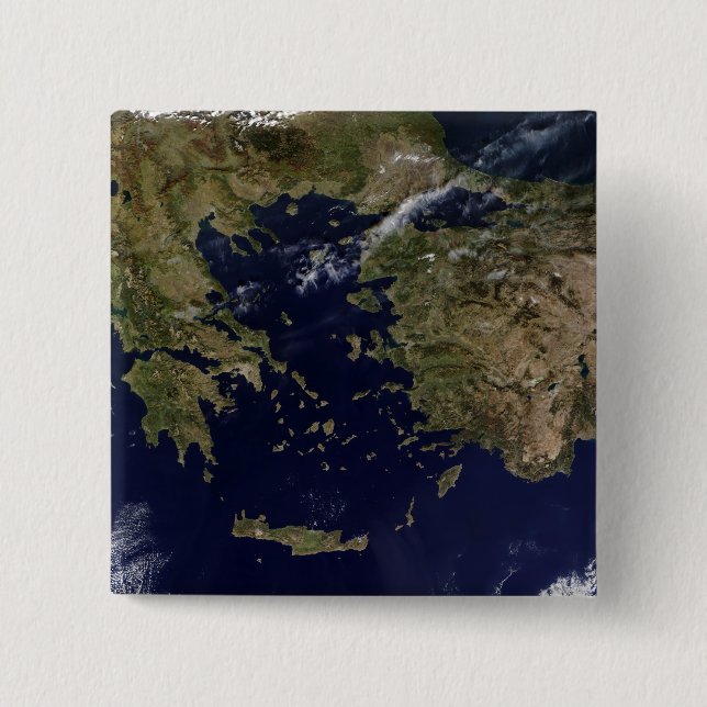 Satellite view of Greece and Turkey 2 Inch Square Button (Front)