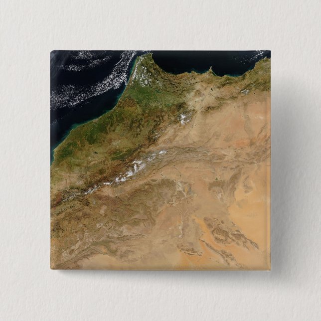 Satellite view of Morocco 2 Inch Square Button (Front)