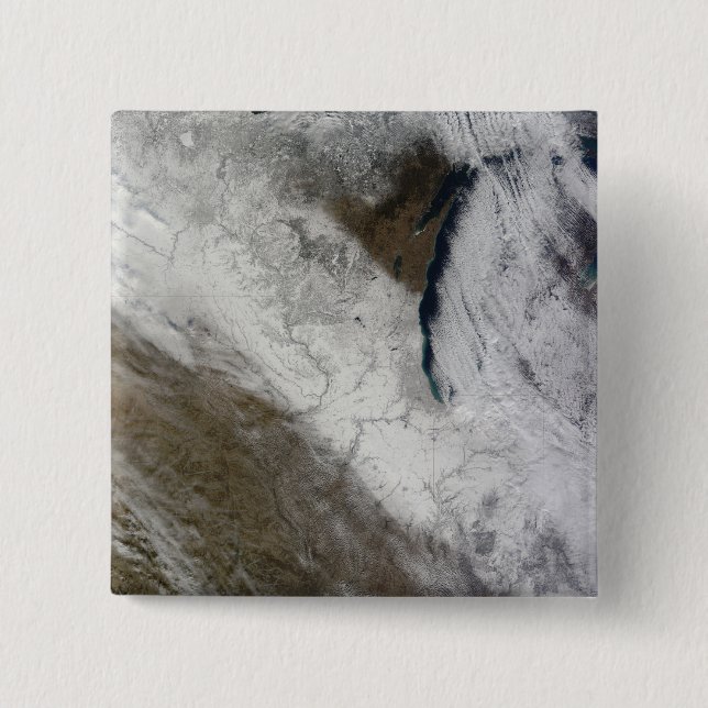 Satellite view of snow and cold 2 inch square button (Front)