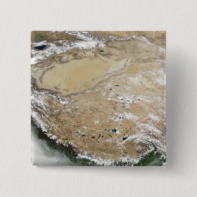 Satellite view of the Tibetan Plateau 2 Inch Square Button (Front)
