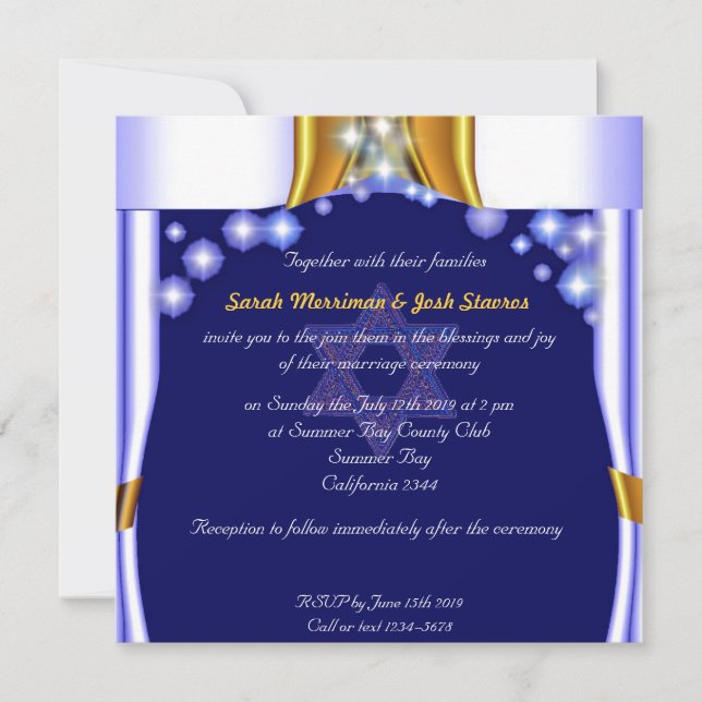 Satin and stars chuppah Jewish wedding Invitation (Front)