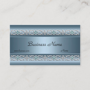 Satin Bleu Argent Trim Élégant Carte de visite