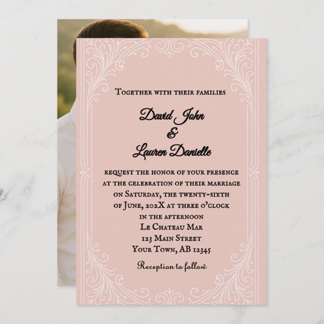 Satin Blush Photo Wedding Invitation (Front/Back)