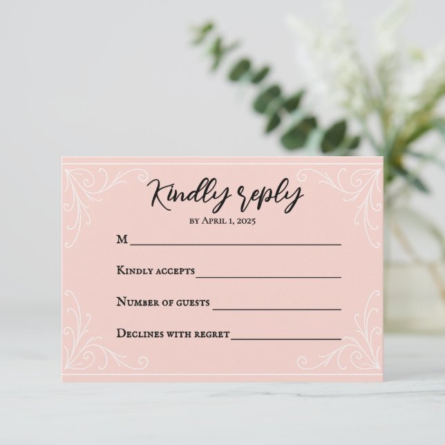 Satin Blush Wedding RSVP Card (Standing Front)