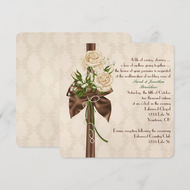 Satin Bow and Roses Vow Renewal Invitation (Front/Back)