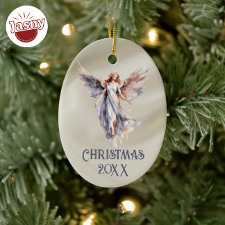 Satin Christmas Angel Ceramic Ornament