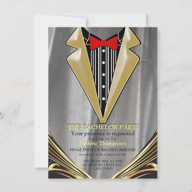 Satin d'argent et fleur d'or Invitation Bachelor (Devant)