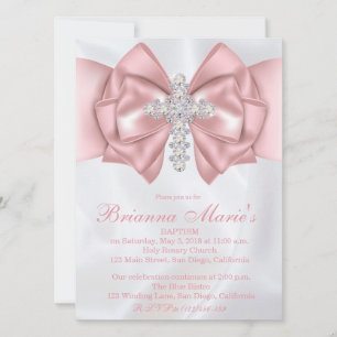 Satin Diamond Cross Baptism   Christening Invite