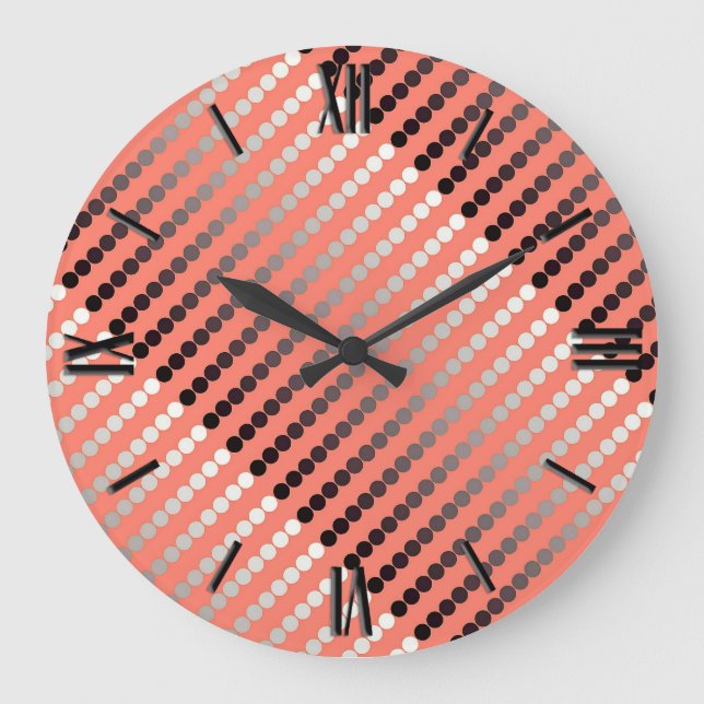 Satin dots - coral and pewter large clock (Front)