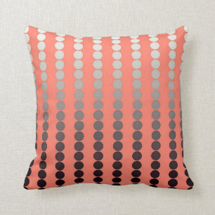 Satin dots - coral and pewter throw pillow