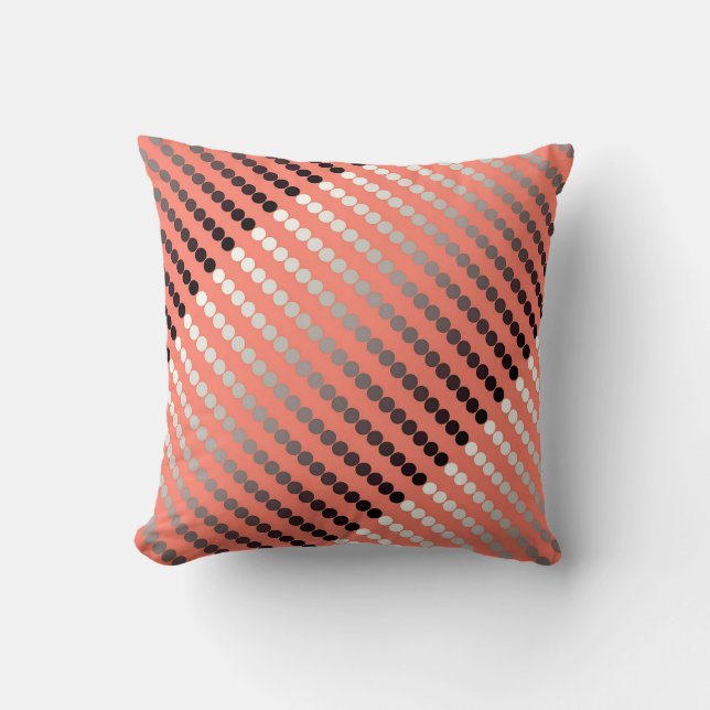 Satin dots - coral and pewter throw pillow (Front)