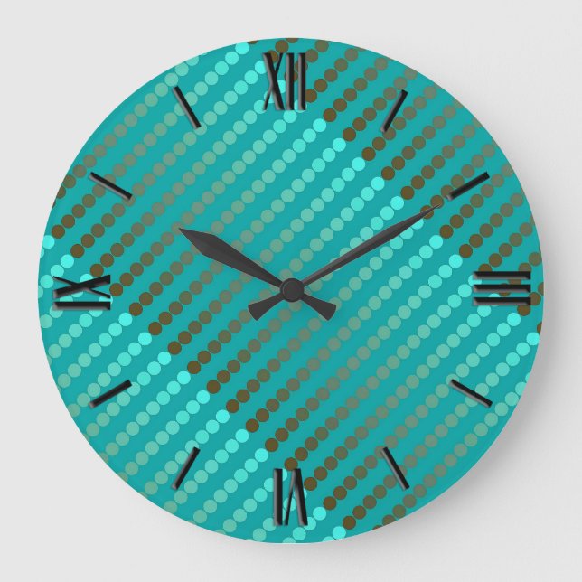 Satin dots - turquoise and pewter grey large clock (Front)